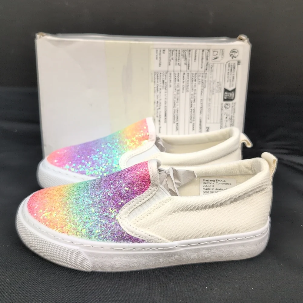 Shein Rainbow Glittery Slip On Girls Shoes EU 29 White
